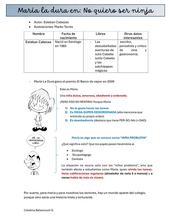 Resumen y analisis del libro María la Dura en: No quiero ser ninja