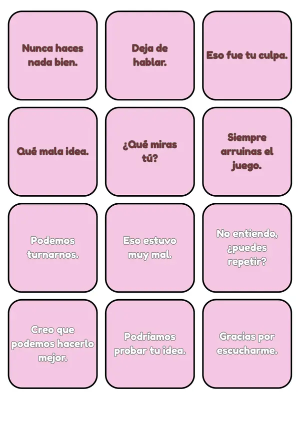 Tarjetas para Juego Socioemocional "Palabras que Ayudan, Palabras que Dañan"