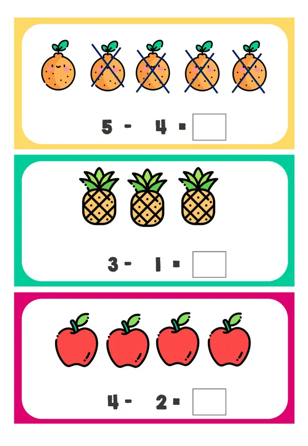 Tarjetas pictóricas sustracciones hasta el 15