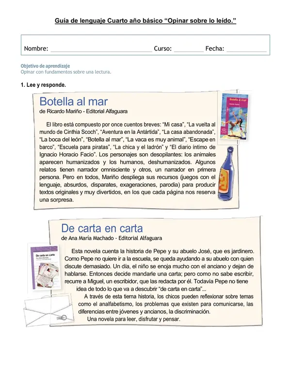 Guía de lenguaje "Opinar sobre lo leído"