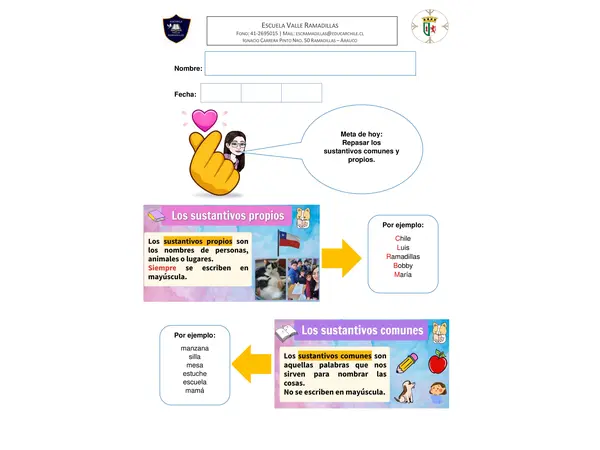 Guía de repaso: Sustantivos comunes y propios 1° y 2° Básico Lenguaje y comunicación