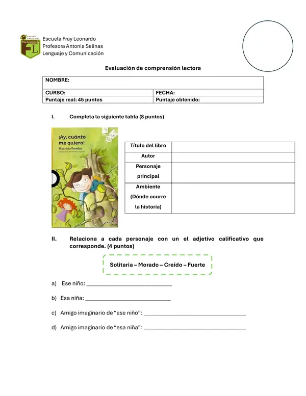 Evaluacion comprensiòn de lectura