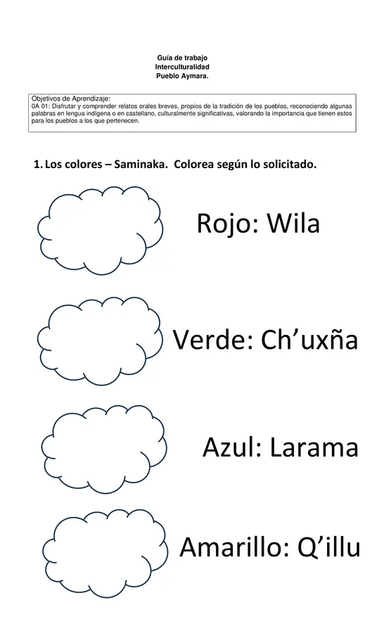 Guía de trabajo, Interculturalidad, Pueblo Aymara.