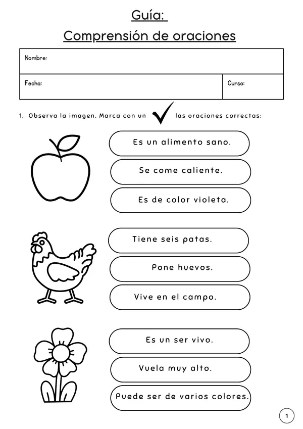 Guía: Comprensión de oraciones