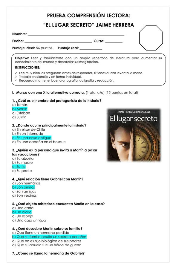Prueba Lectura - El lugar secreto 