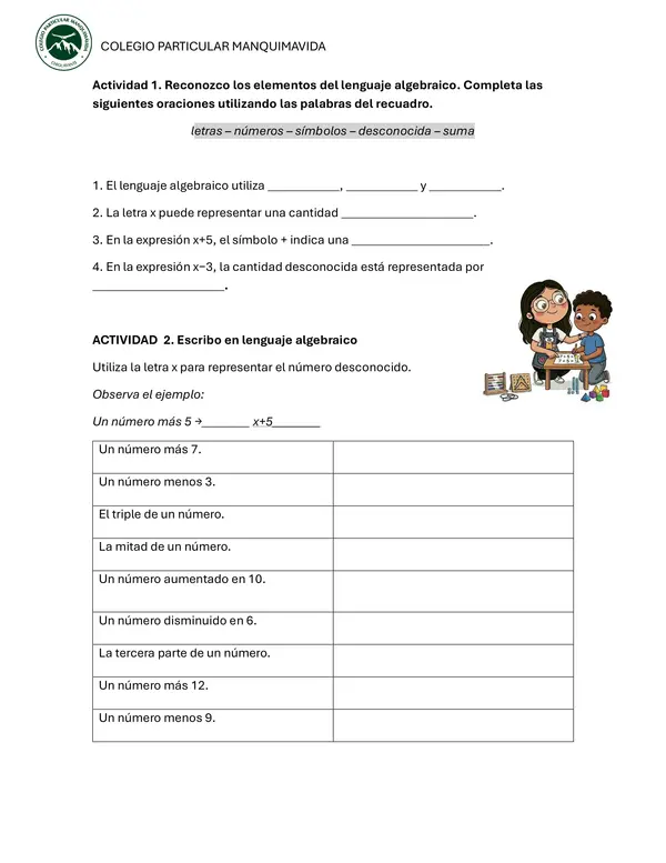 Guia introducción al lenguaje algebraico 