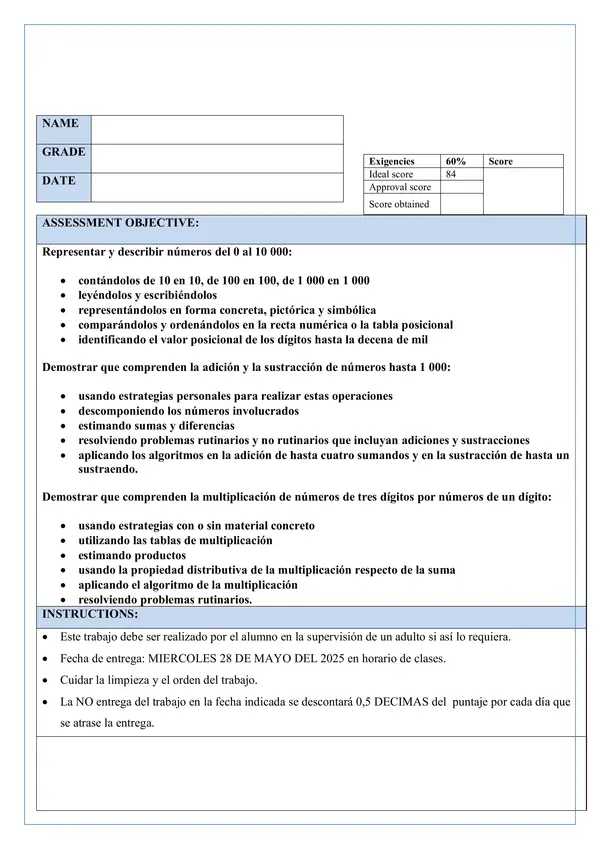Evaluacion de Matematicas unidad I 