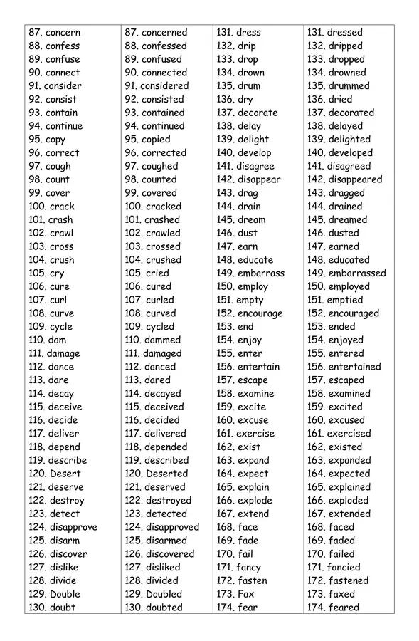 prepositions and regular verbs