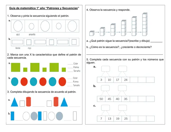 Guía de matemática 1° año "Patrones y Secuencias"