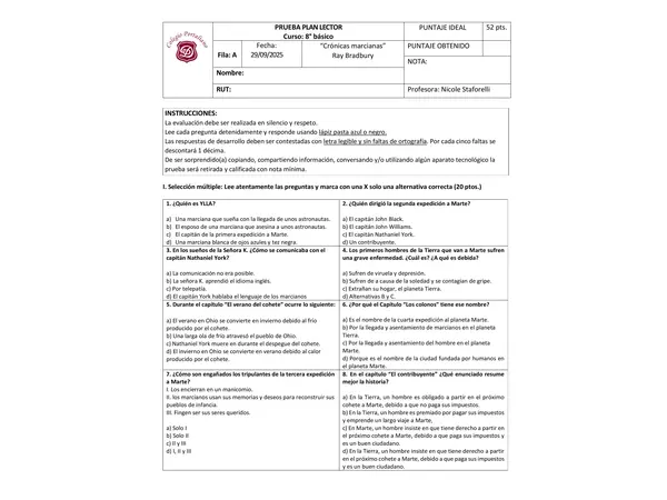 Evaluación plan lector "Crónicas marcianas"