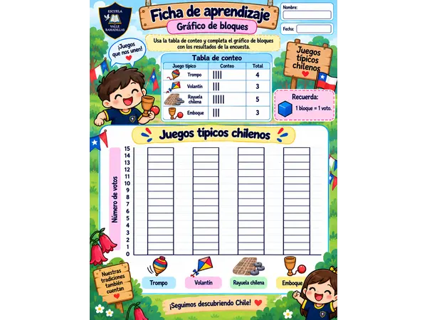 Gráfico de bloques: Juegos típicos Chilenos 1° Básico