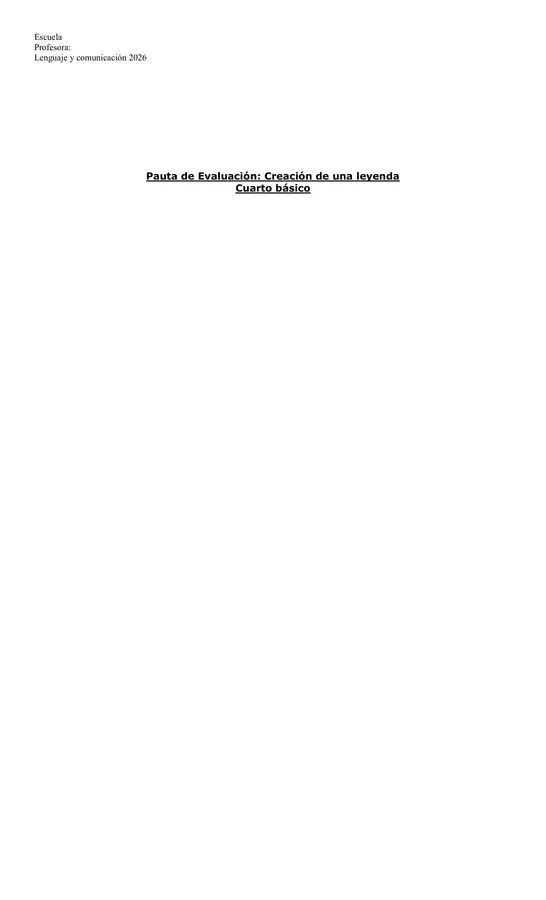 Escritura de una leyenda (Pauta de evaluación) 4° básico