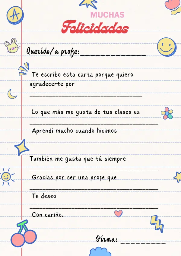 🌟 Plantilla para escribir una carta de gratitud a los profesores