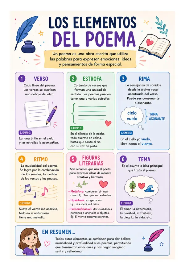 El Poema y sus Elementos – Infografía y Material Recortable
