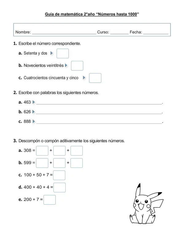Guía de matemática "Números hasta la Unidad de mil"