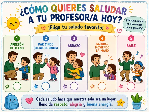 Cartel de Saludos estudiantes | Rutina de Bienvenida Escolar 