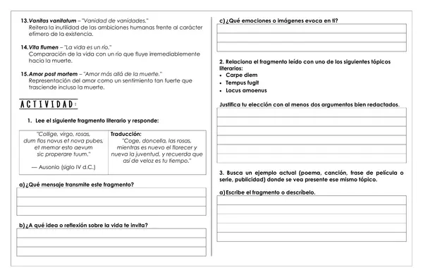 Guía de trabajo - Explorando los tópicos literarios