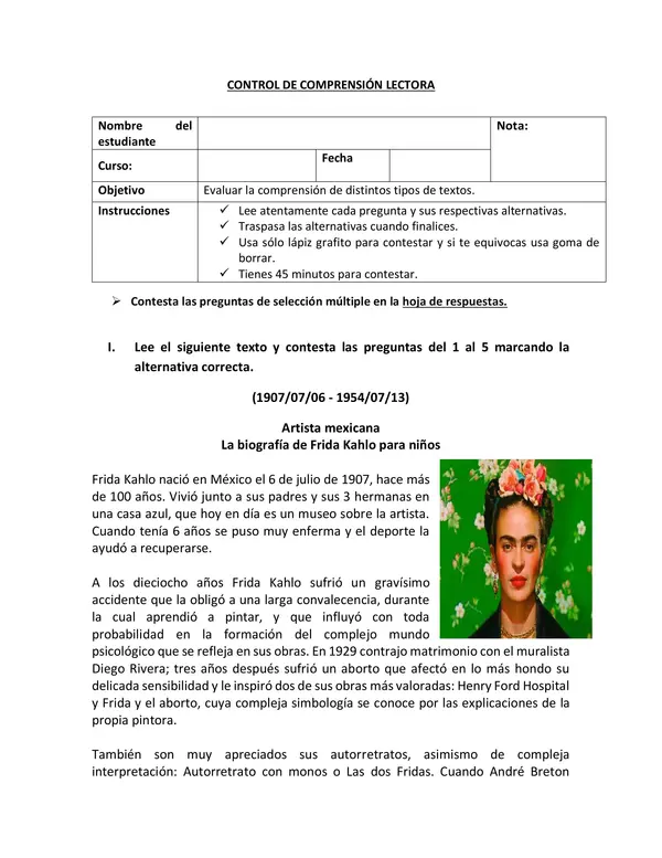  Control de comprensión lectora de textos no literarios