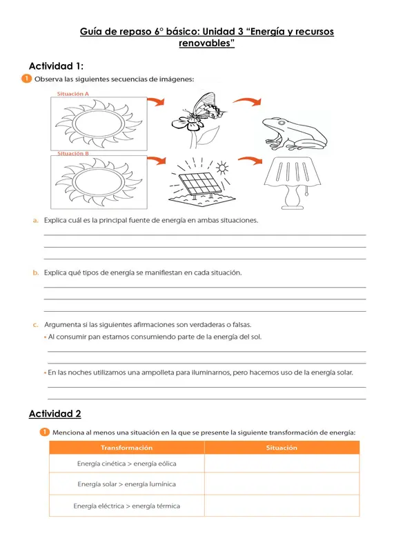Guía de 6° básico: recursos energéticos (ciencias naturales).
