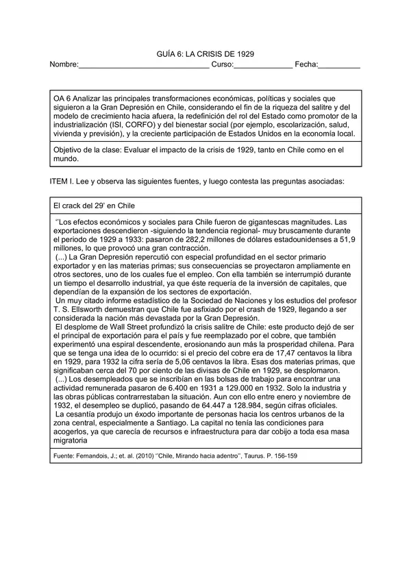 Crisis de 1929: los efectos en Chile