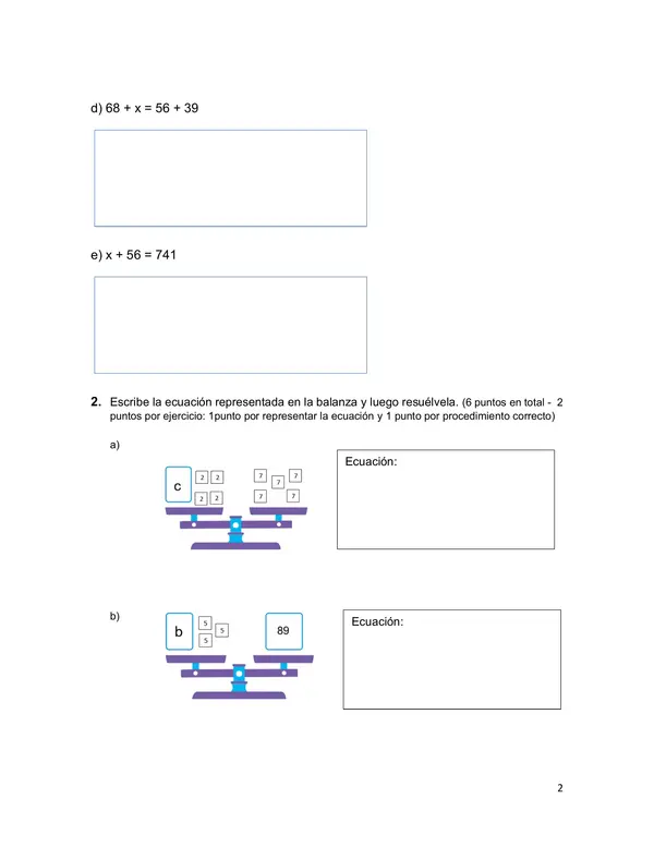 EVALUACIÓN ECUACIONES 5° BÁSICO