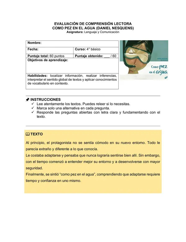 Prueba del libro "Como pez en el agua" (Daniel Nesquens)