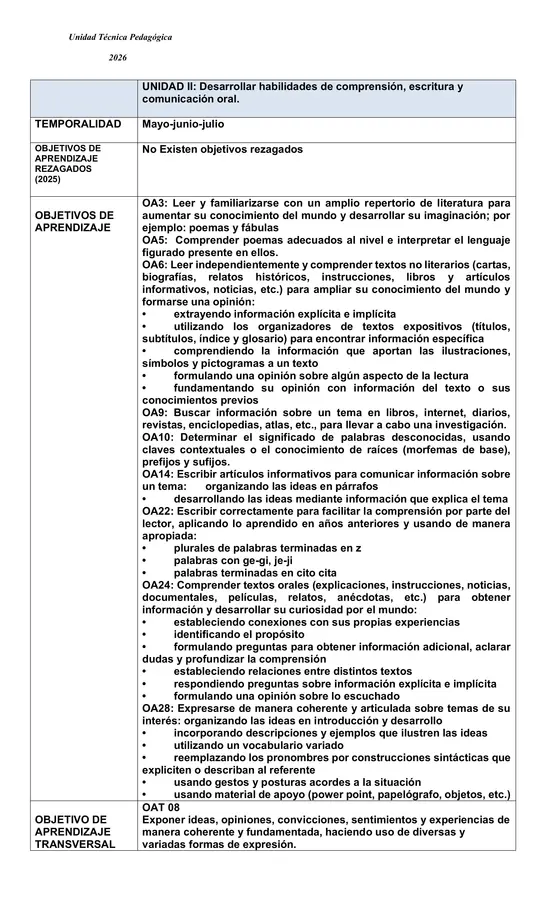 PLANIFICACION ANUAL LENGUAJE TERCERO BÁSICO(currículum vigente 2026)