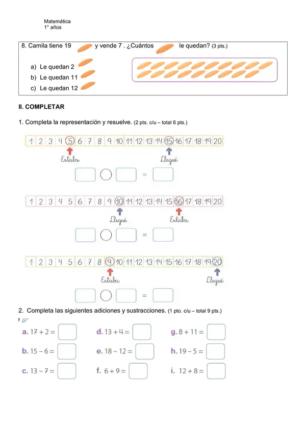 Evaluación de adición, sustracción y familia de operaciones