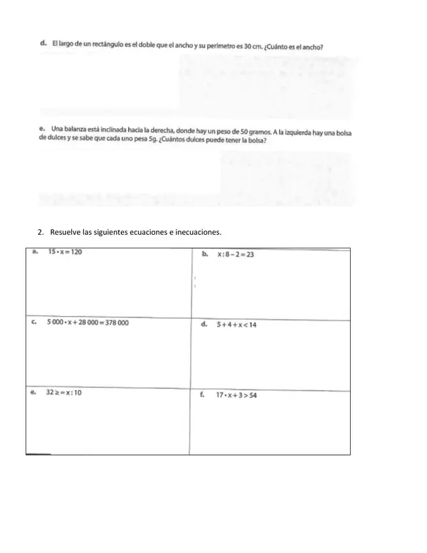 Resolver problemas que involucran ecuaciones e inecuaciones lineales.
