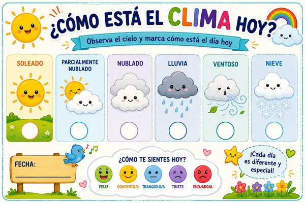 ¿Cómo Está el Clima Hoy? | Póster Educativo Imprimible | Rutina del Tiempo y Emociones 