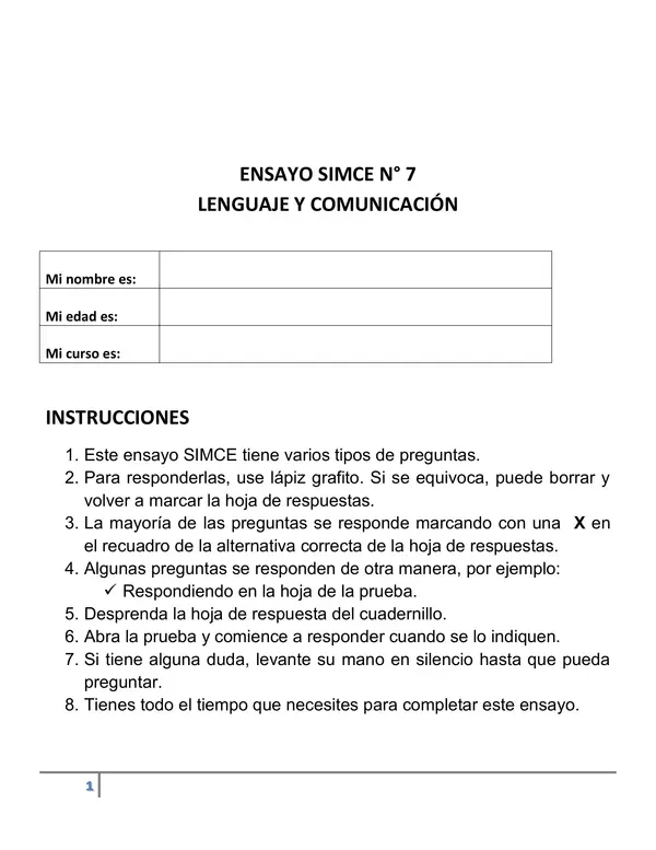 Ensayo Simce - 4to Básico - Lenguaje y comunicación 