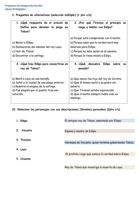 Comprensión Lectora: Edipo Rey