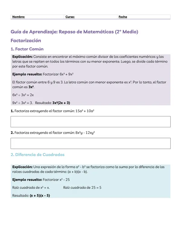 Repaso contenidos matematicas 2° medio