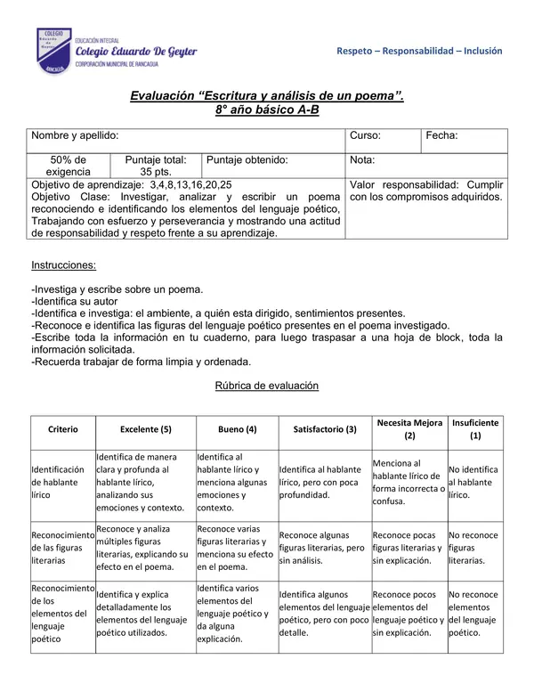 Rúbrica de trabajo