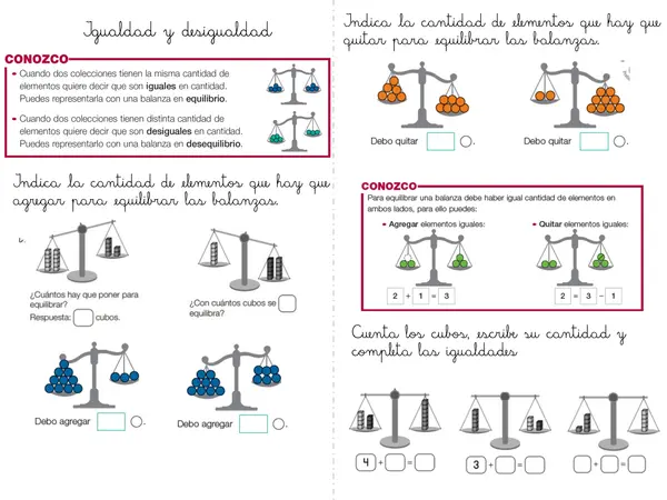 Igualdad y desigualdad como equilibrio en la balanza