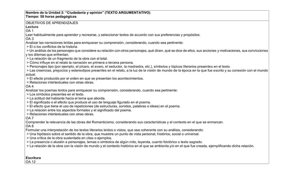 Planificacion Anual Primero Medio, Lenguaje 