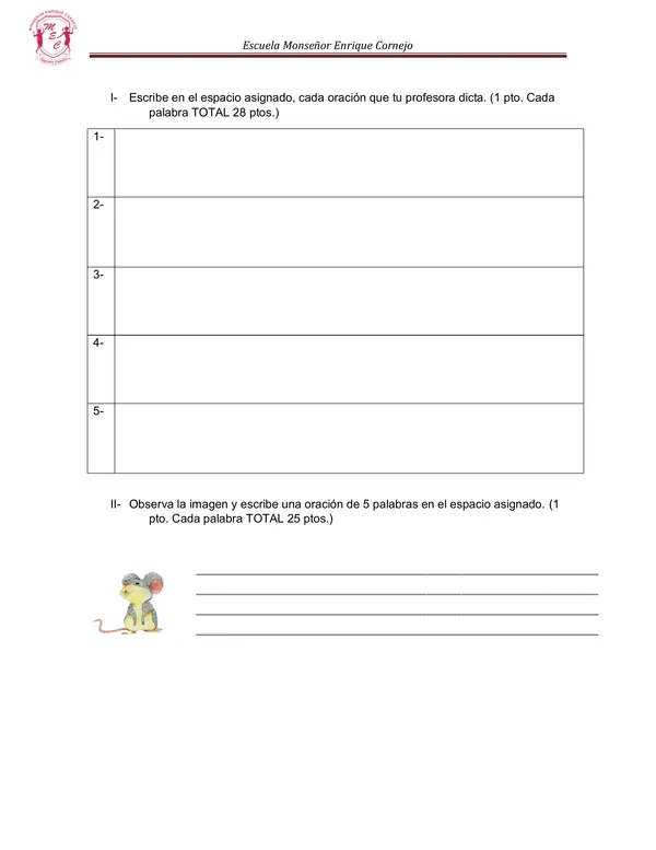 Evaluación dictado de oraciones