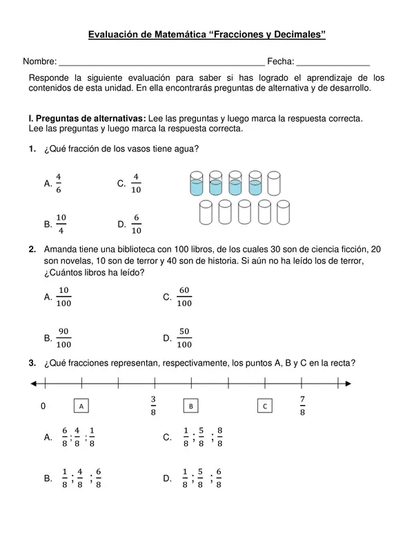 Evaluación "Fracciones y Decimales" 4° año básico.