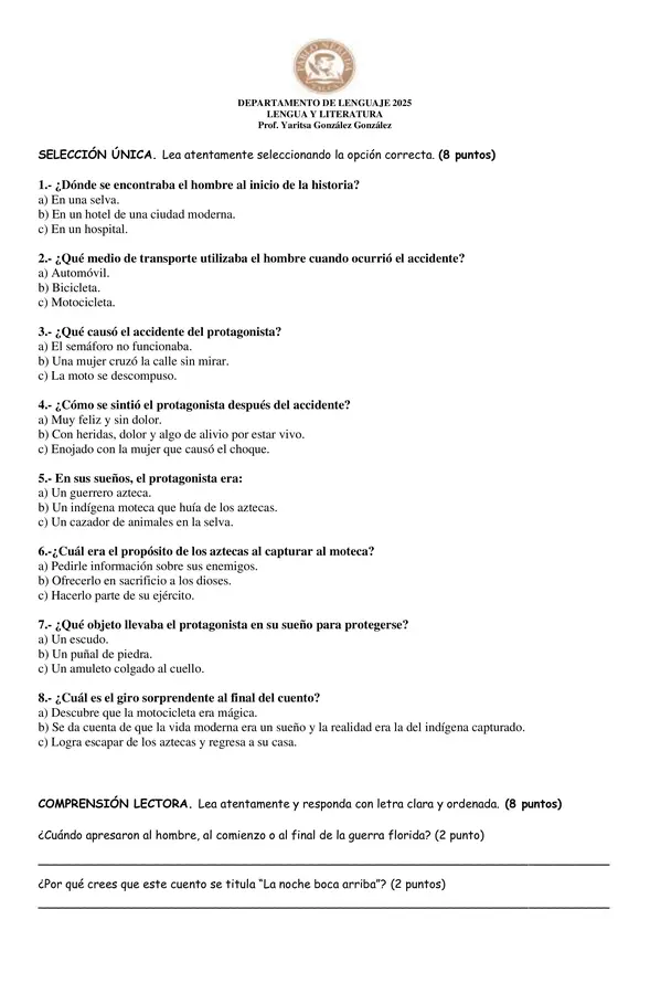 La noche boca arriba, Julio Cortázar (Serie de actividades)