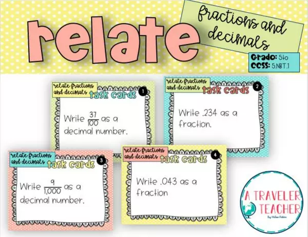 Relate fractions and decimals task cards