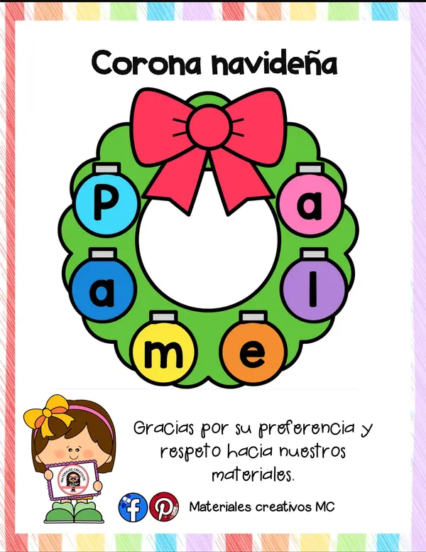 Corona navideña para trabajar el nombre