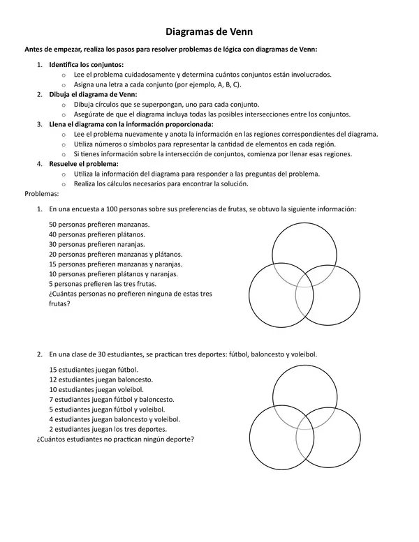 Taller Conjuntos - diagramas de Venn  grado 5°