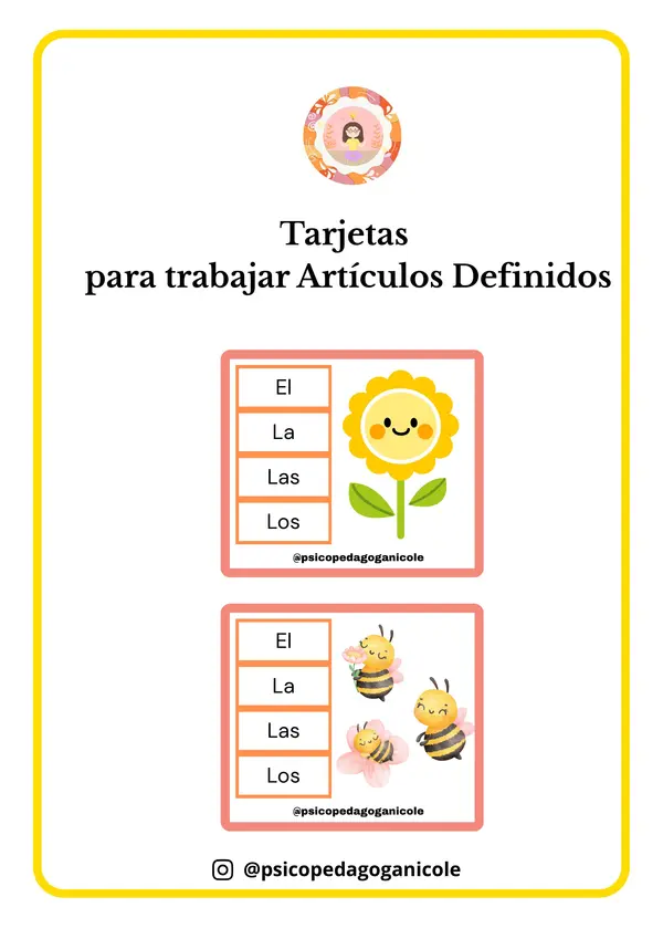Tarjetas para trabajar Artículos Definidos