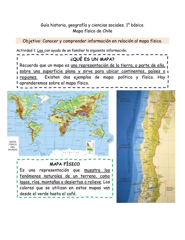 "Guía mapa físico de Chile"