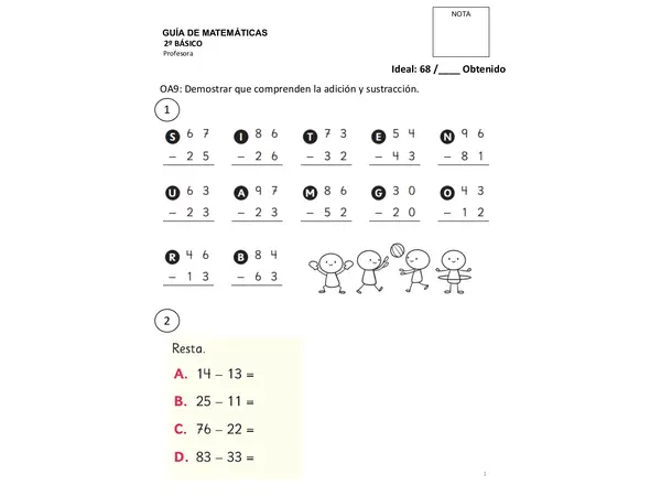 Guía de matemáticas: adición, sustracción, problemas, 2do básico