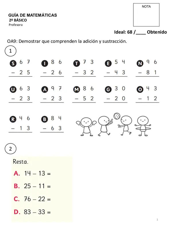 Guía de matemáticas: adición, sustracción, problemas, 2do básico