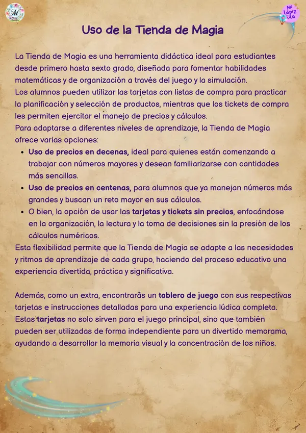 Juego Matemático: La tienda Mágica (Operaciones)