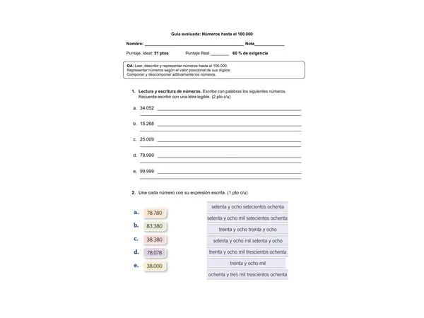 Lectura y escritura de Numeros hasta el 10.000