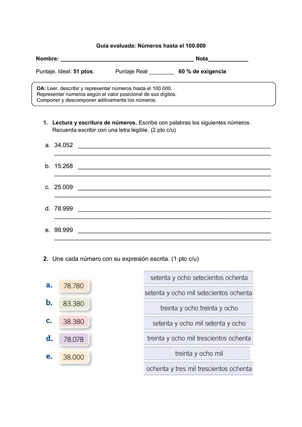 Lectura y escritura de Numeros hasta el 10.000