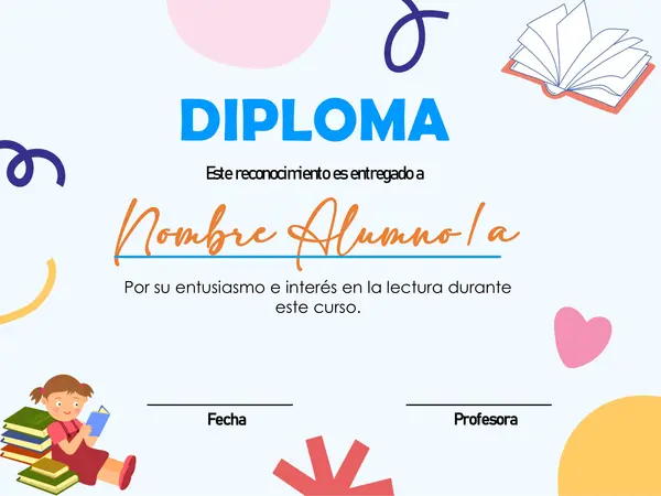 DIPLOMA DE RECONOCIMIENTO DE LECTURA MENSUAL 